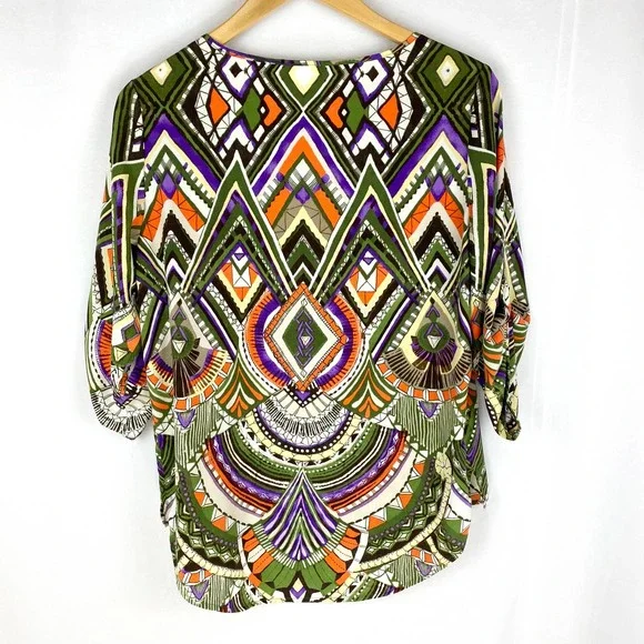 Chico's Blouse Multicolor Geometric High Low 0 (4/S) - Picture 2 of 8